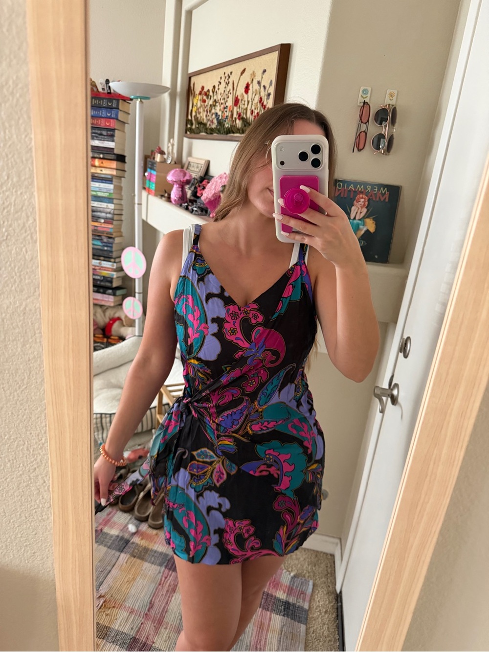 Johnny Was Fatima Silk Blend Wrap Dress Size Small Black Purple NWT